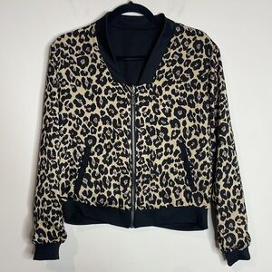 Stella & Dot | Women’s Reversible Leopard & Black Bomber Style Jacket Size Small